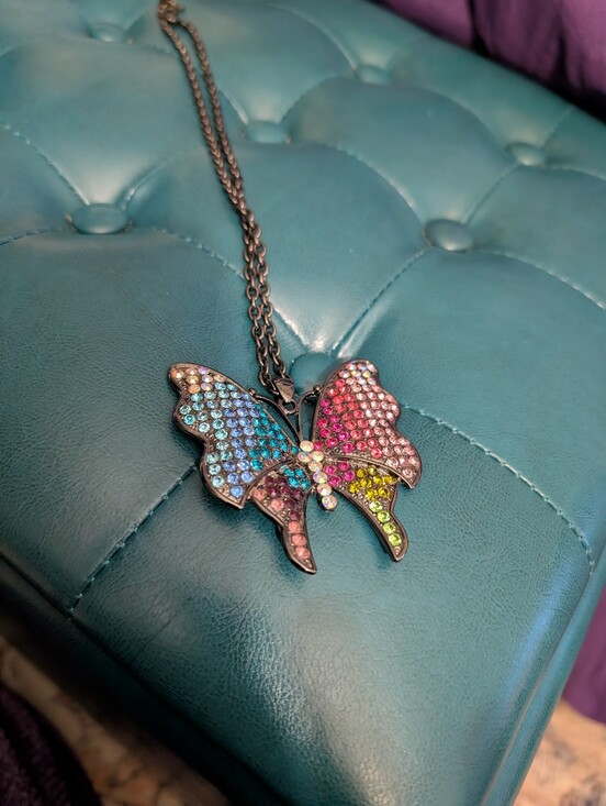 Park Lane Jewelry - Park Lane Multicolor Crystal Butterfly Necklace in Blue, Pink, Yellow, Green
